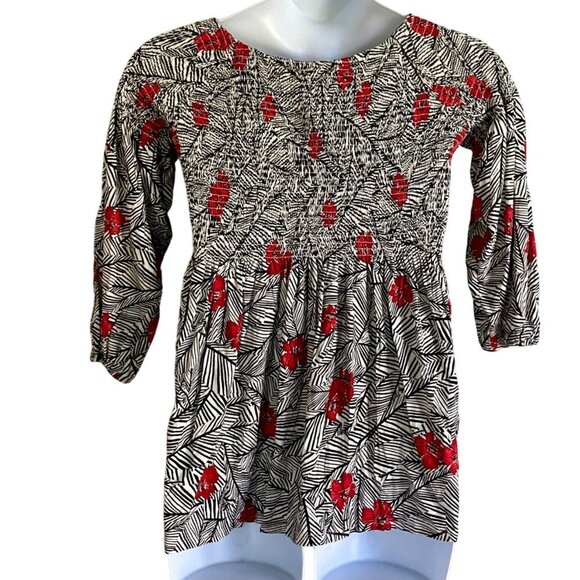 J. Jill Black and Red Floral Print 3/4 Sleeve A-line Tunic Top - Picture 5 of 9